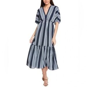 Taylor Dolman Sleeve Striped Blue White Midi Dress V-Neck Cocktail Women's 8 NWT